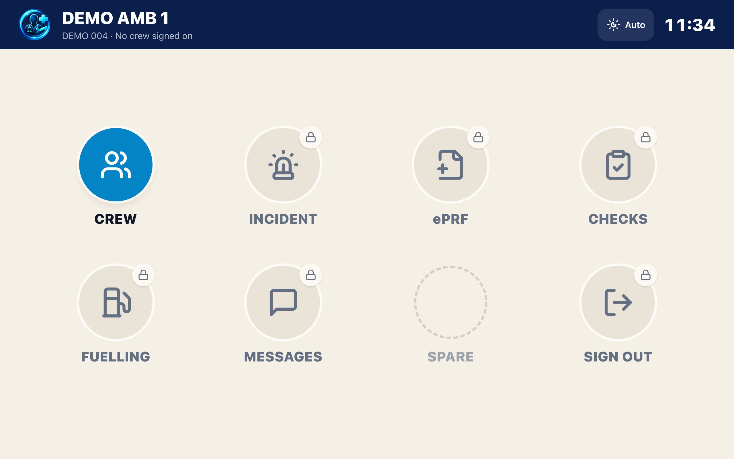 The PreHospital360 MDT dashboard with crew, incident, ePRF, checks, fuelling and messages